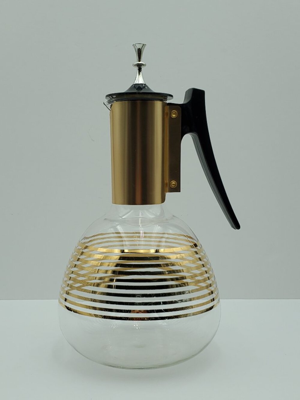 Colony Glass Gold Striped Coffee Carafe with Lid MCM Gold Band Barware Decanter